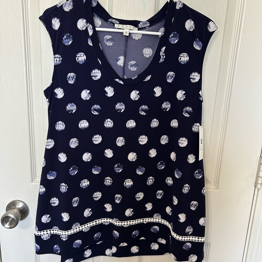 Chaus Navy and White Dot Tank Top